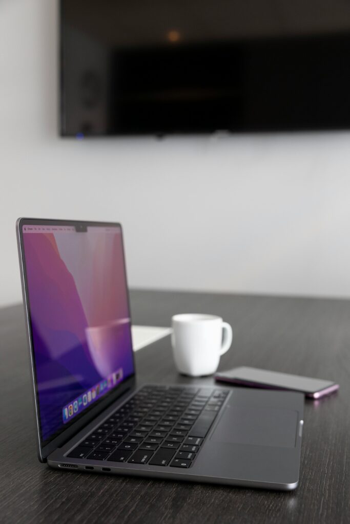 Professional AI- ready laptop workstation with high-resolution display for data analytics and side hustle management.